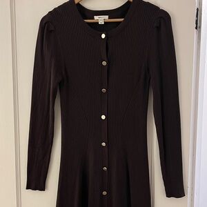 RW&CO. Long-Sleeve Ribbed Button-Front Dress in Dark Brown